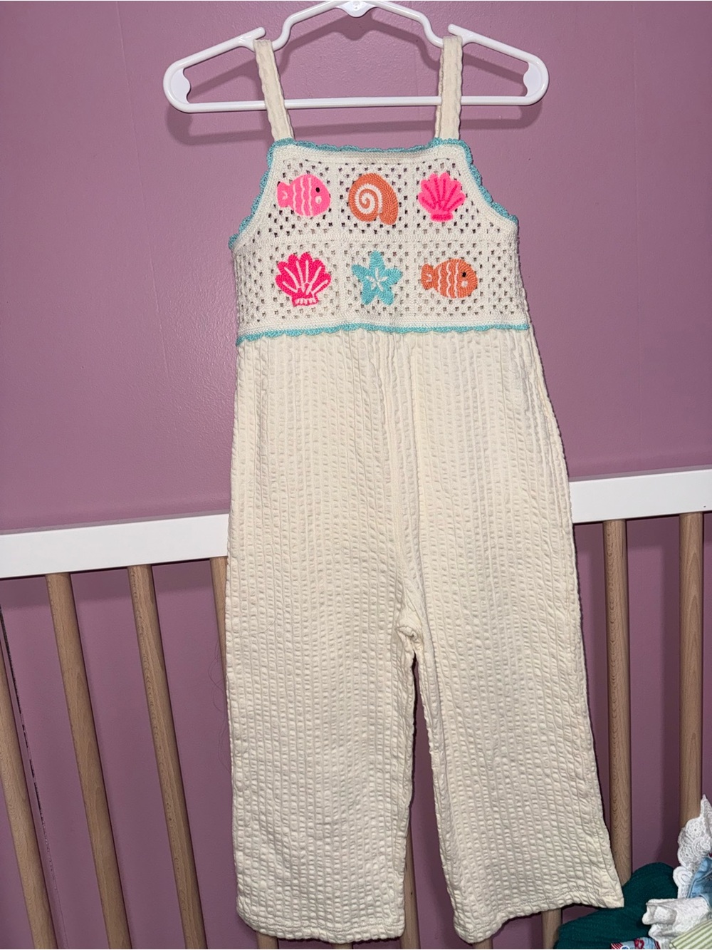 Zara Cream Knit Seashell Overalls for Kids